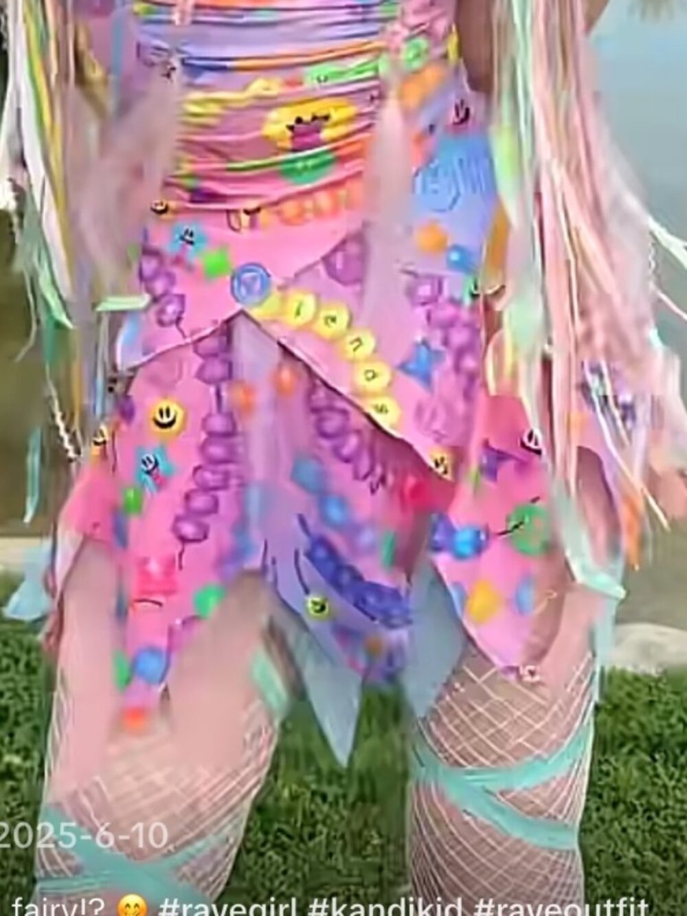 iHeartRaves Kandi Fairy Pixie Hem Mesh Rave Mini Skirt Pastel Bead Print size 1X